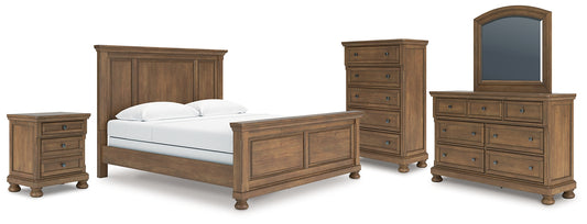 Feddinger King Panel Bed with Mirrored Dresser, Chest and Nightstand
