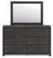 Hollivern King Panel Bed with Mirrored Dresser, Chest and Nightstand