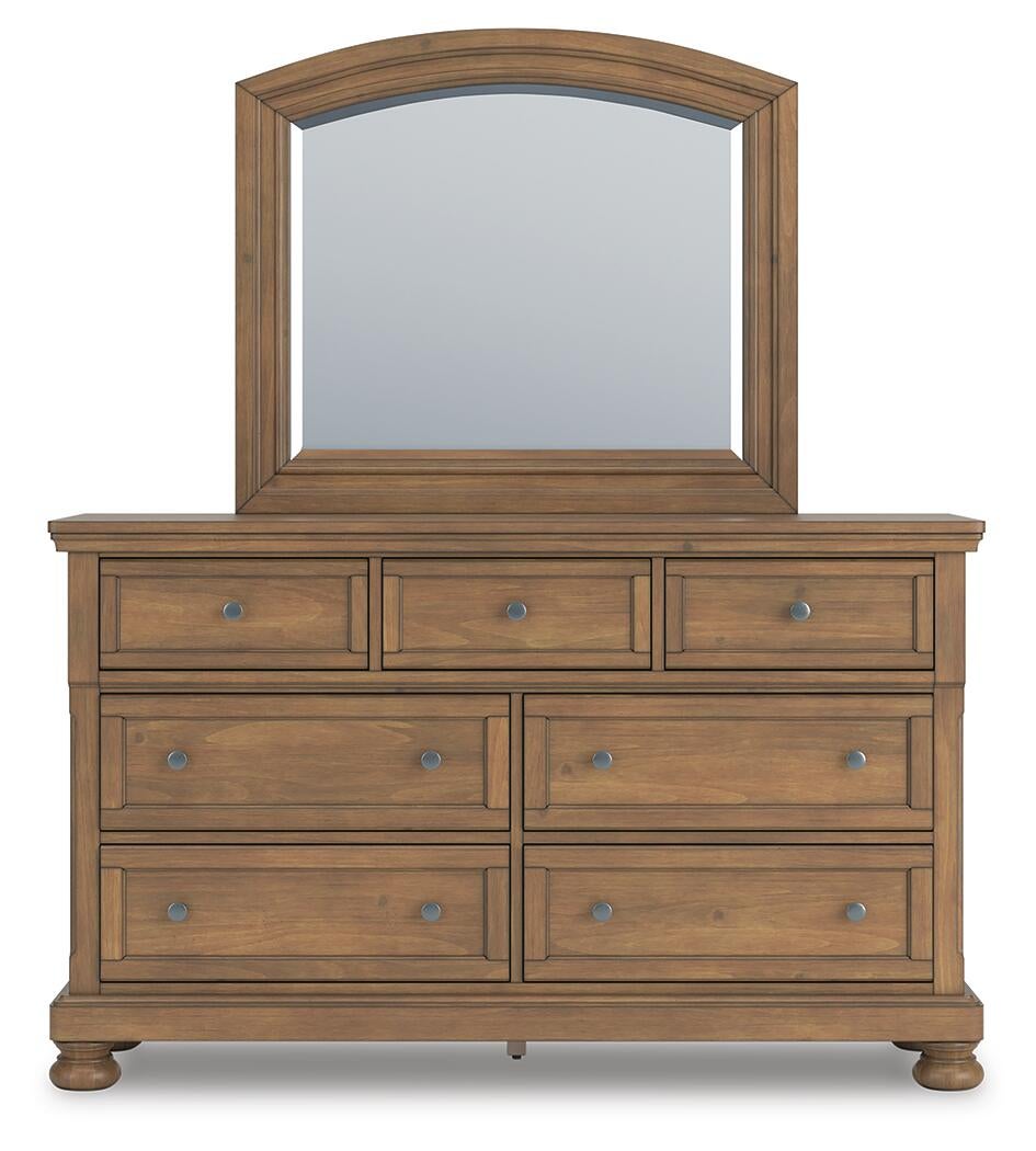 Feddinger King Storage Sleigh Bed with Mirrored Dresser, Chest and Nightstand