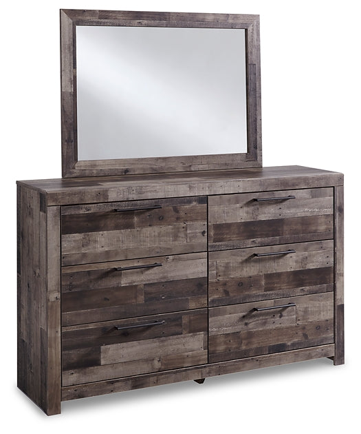 Derekson King Panel Headboard with Mirrored Dresser and Chest