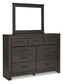 Brinxton Queen/Full Panel Headboard with Mirrored Dresser, Chest and 2 Nightstands