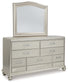 Coralayne Full Upholstered Bed with Mirrored Dresser, Chest and Nightstand