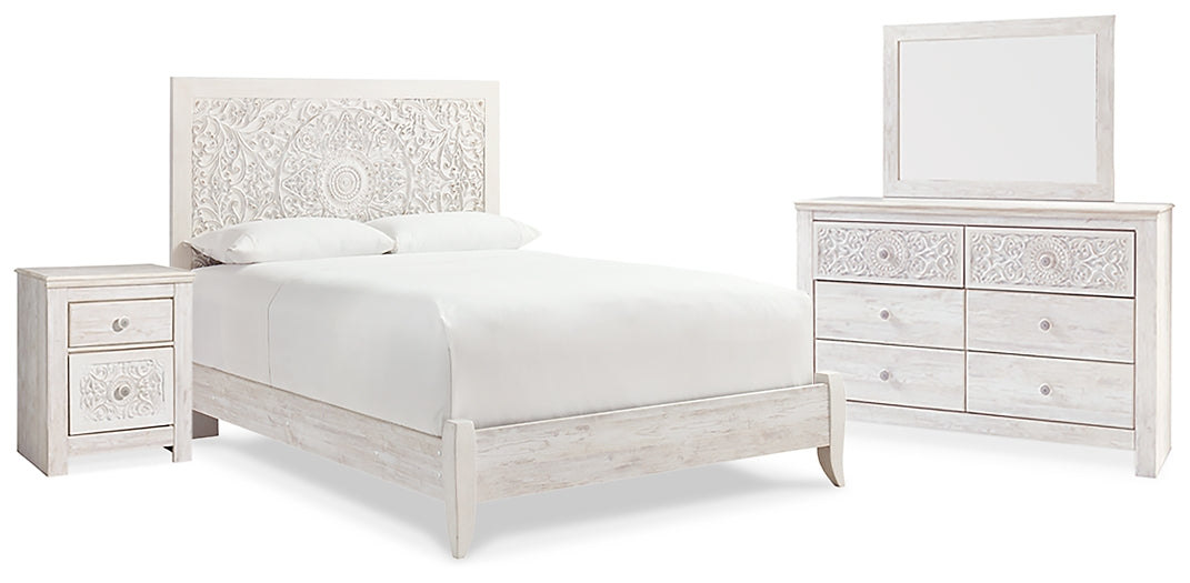 Paxberry Queen Panel Bed with Mirrored Dresser and Nightstand