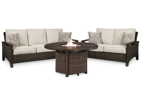 Paradise Trail Outdoor Sofa and Loveseat with Fire Pit Table