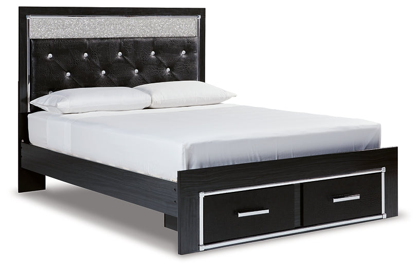 Kaydell Queen Upholstered Panel Storage Platform Bed with Mirrored Dresser and 2 Nightstands