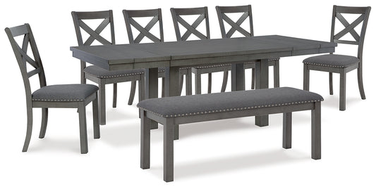 Myshanna Dining Table and 6 Chairs and Bench