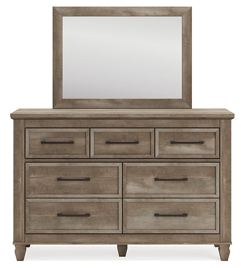 Yarbeck King Panel Bed with Mirrored Dresser, Chest and Nightstand