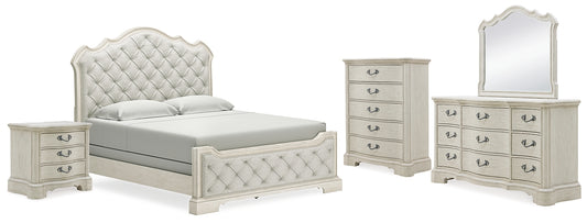 Arlendyne California King Upholstered Bed with Mirrored Dresser, Chest and Nightstand