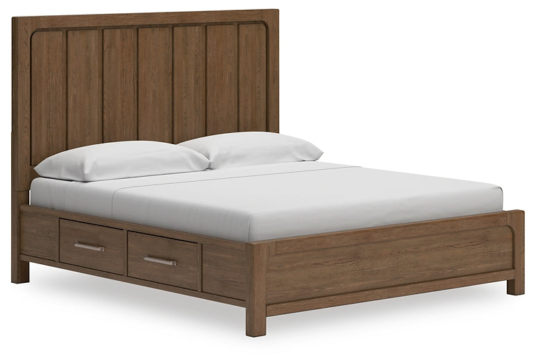 Cabalynn California King Panel Bed with Storage with Mirrored Dresser, Chest and Nightstand