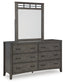 Montillan California King Panel Bed with Mirrored Dresser and Nightstand