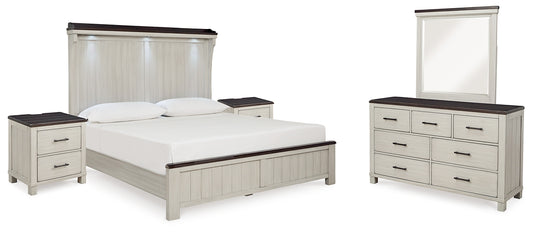 Darborn California King Panel Bed with Mirrored Dresser and 2 Nightstands