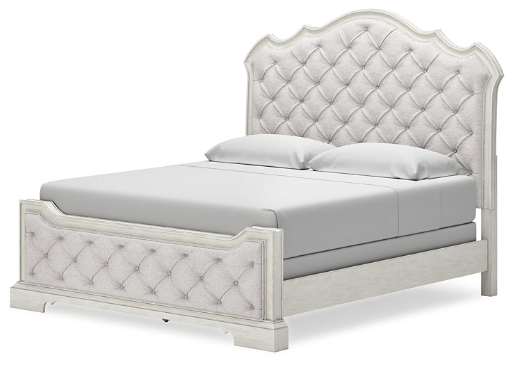 Arlendyne King Upholstered Bed with Mirrored Dresser and Nightstand